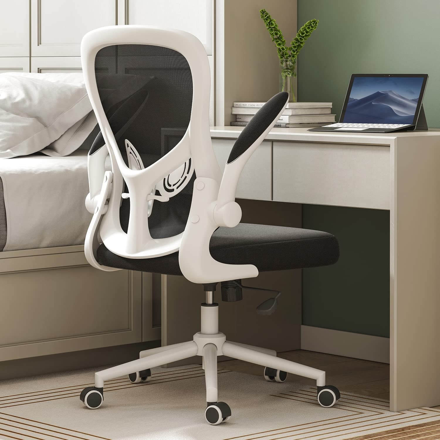 Hbada Office Chair Ergonomic Desk Chair Computer Mesh Chair With Lumbar Support And Flip Up ArmsWhite 
